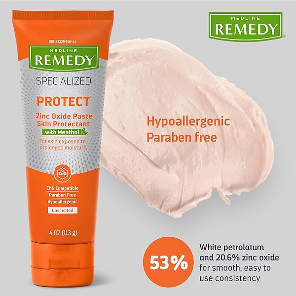 MEDLINE REMEDY SPECIALIZED ZINC OXIDE PASTE WITH MENTHOL (4 OZ TUBE), UNSCENTED, CALAMINE, INCONTINENCE CARE, DIAPER RASH, WETNESS PROTECTION, HYPOALLERGENIC, PARABEN FREE, ADULTS, SOOTHING