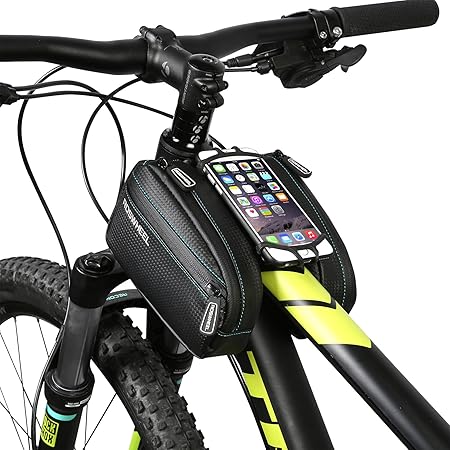 DCCN Fahrradrahmentasche, Oberrohrtasche, Fahrradrahmendoppeltasche, mit Haltetasche für iPhone/Android, Schwarz