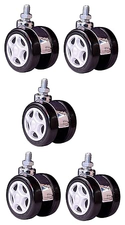 IYB- Threaded Twin Heavy Duty Alloy Castor Wheels Set of 5 Pcs for Revolving Chairs, Adjustable Stool-Doctor/Kitchen Stool/Office Stool/Chair/Cafeteria Stool/Bar Stool and Other Revolving Products