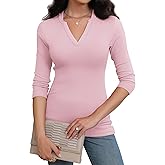 Prettywear Women 3/4 Length Sleeve Shirts V Neck Fitted Business Casual Work Tops 2025 Elegant Ribbed Tunic Blouses