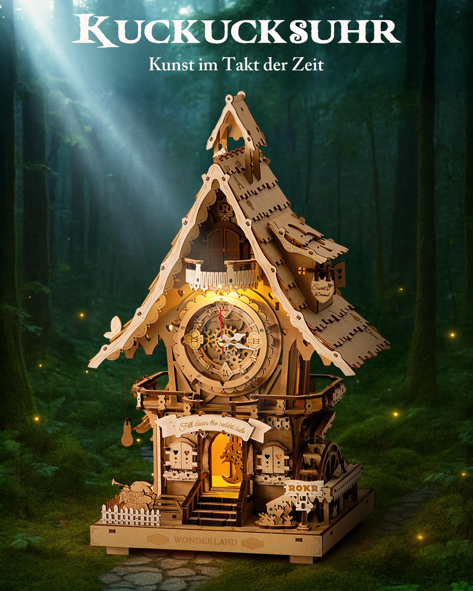 ROKR 3D Puzzle Erwachsene Kuckucksuhr, 3D Holzpuzzle Uhrenmodellbausätze, Geschenke und Dekoration für Erwachsene, Cuckoo Clock Holzfarbe, LC901 6