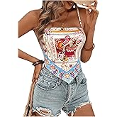 SHENHE Women's Tropical Print Spaghetti Strap Bandana Top Hanky Hem Hankerchief Tank Crop Cami