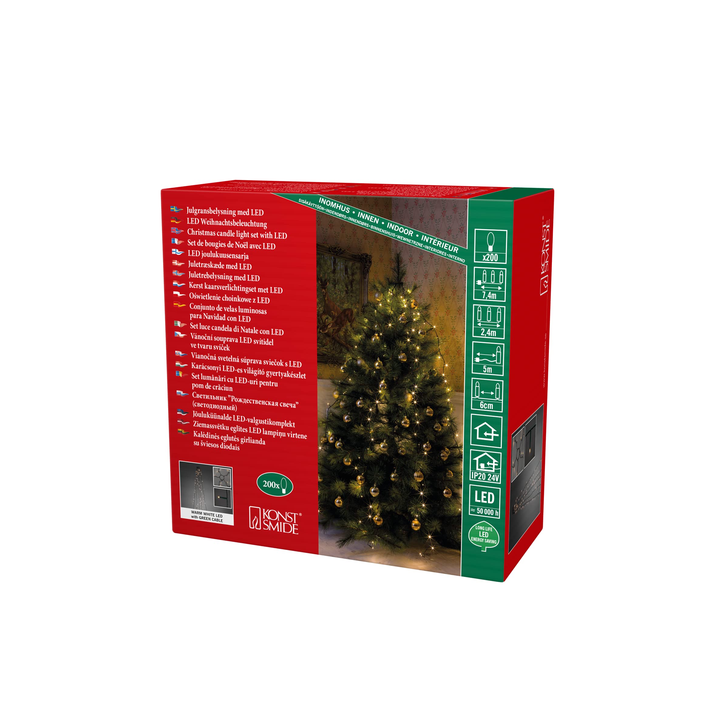 Konstsmide Fairy Lights "Halo Tree System" Christmas Lights LED/Indoor Use (IP20)/24V Internal Transformer Plug In/200 Warm White Diodes/2.4m/String Lights Dark Green Cable
