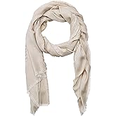 Calvin Klein Chambray Border Logo Scarf with Eyelash Fringe