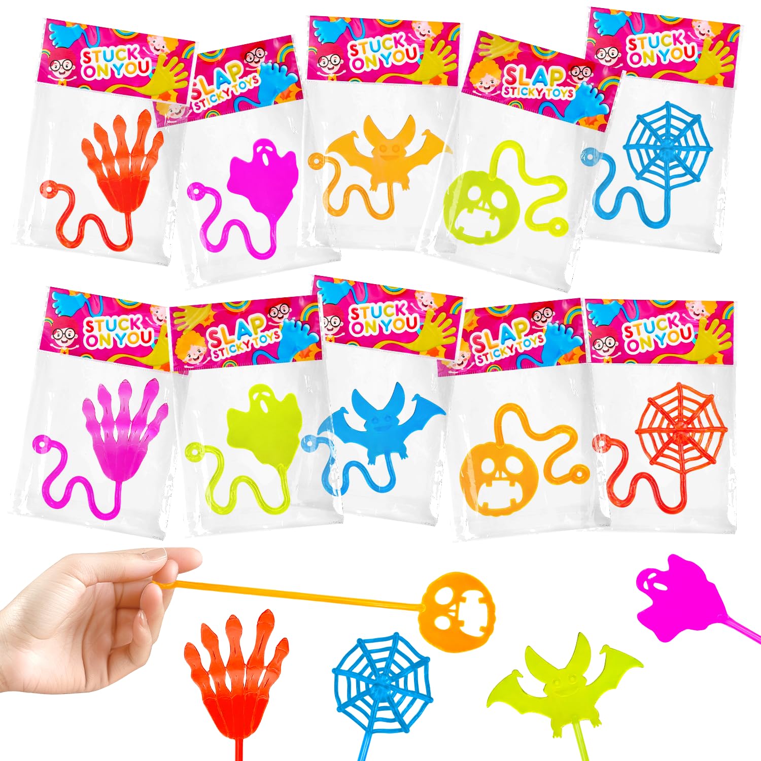 Photo 1 of 100 PCS Bulk Halloween Sticky Hands Party Favors Toys Gifts for Toddlers, Boo Basket Goodie Bag Stuffers for Kids, School Class Birthday Carnival Decorations,Trick or Treat Items Trinkets for Students