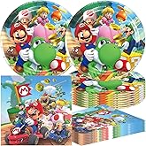 40pcs Mari-o Party Supplies include 20 plates, 20 napkins for M-Brother birthday party decoration