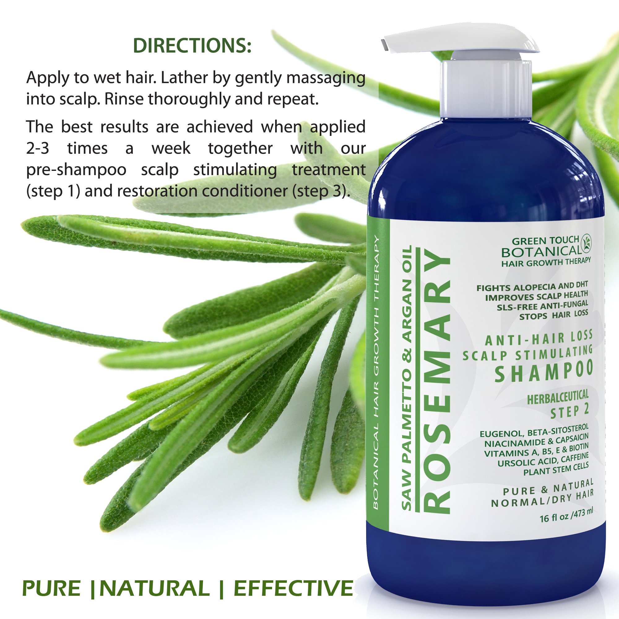 Hair Growth Botanical STEP 2 Anti Hair Loss Organic Shampoo Rosemary/Saw Palmetto & Argan Oil