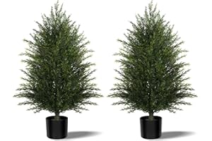 MAVIS'S DIARY Artificial Topiary Ball Tree, Indoor Realistic Faux Boxwood Bush Potted Plants, Outdoor Fake Shrubs Cedar Evergreen Plants for Home Living Room Front Porch Decor (2, 3ft)