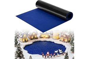 EBaokuup 60 x 16 Inch Felt Christmas Village Ocean Mat, Cuttable Christmas Village Display Mat, Non-Slip Blue Village Display Landscape Accessories for Xmas DIY Home Decorations