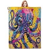 VANZEV Octopus Art Blanket Gifts for Women, Sea Creature Theme Flannel Blanket, Soft Warm Lightweight Throw Blankets for Bedding Sofa Couch Home Travel Decor 50" x 60"