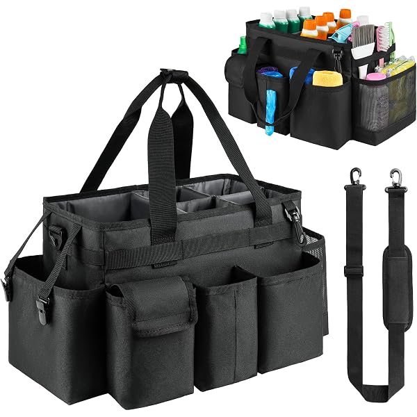 LoDrid Chariot de nettoyage à roulettes avec chariot amovible, chariot de nettoyage portable sur roulettes pour fournitures de nettoyage, sac de nettoyage professionnel avec bandoulière pour femmes de
