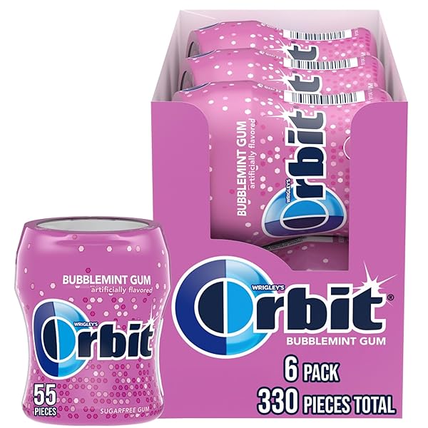 ORBIT GUM BUBBLE MINT SUGAR FREE CHEWING GUM BULK PACK, 55 CT BOTTLE, BULK (PACK OF 6)