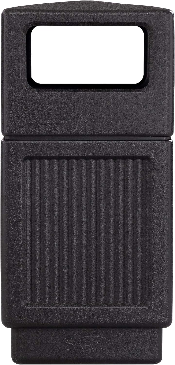 Safco Products Canmeleon Outdoor/Indoor Recessed Panel Trash Can 9476BL, Black, Decorative Fluted Panels, 38-Gallon Capacity : Outdoor Waste Bins : Office Products