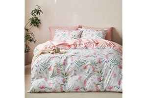 Wake In Cloud - Twin/Twin XL Duvet Cover Set, Floral Shabby Chic Coquette Botanical Pink Blush Green Flower on White, Soft Lightweight College Dorm Bedding for Women Teen Kids Girls, 3-Piece