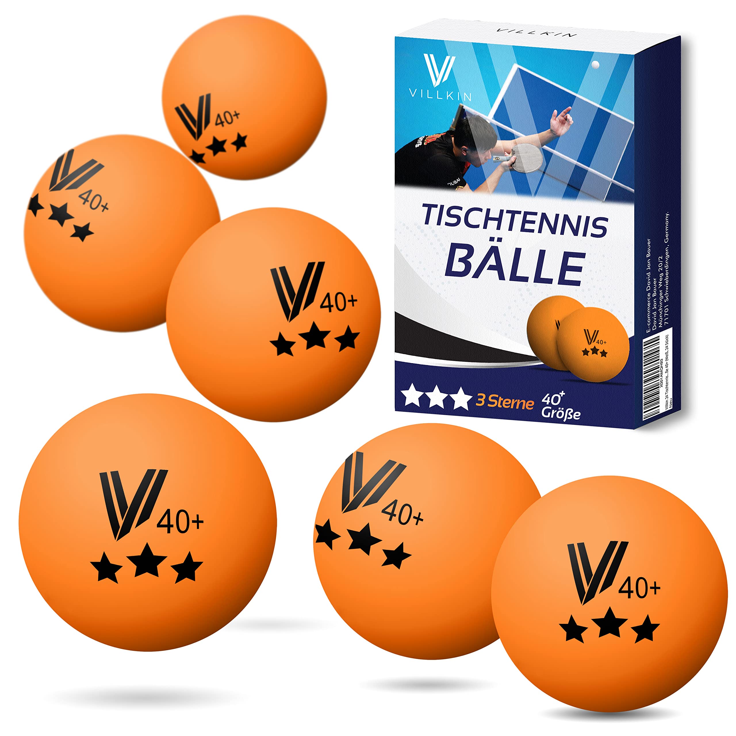 Villkin Table Tennis Balls - Pack of 24 Ping Pong Balls - Durable Table Tennis Ball 40 mm - Table Tennis Balls for Leisure & Competition Table Tennis Balls (Orange, Pack of 24)