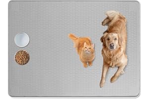Bartuke Cat Food Mat, 50" x 35" Extra Large Silicone Pet Feeding Mat with Raised Edge Pet Placemat for Food and Water Bowl Non-Slip, Easy to Clean, Floor Protection (Grey)