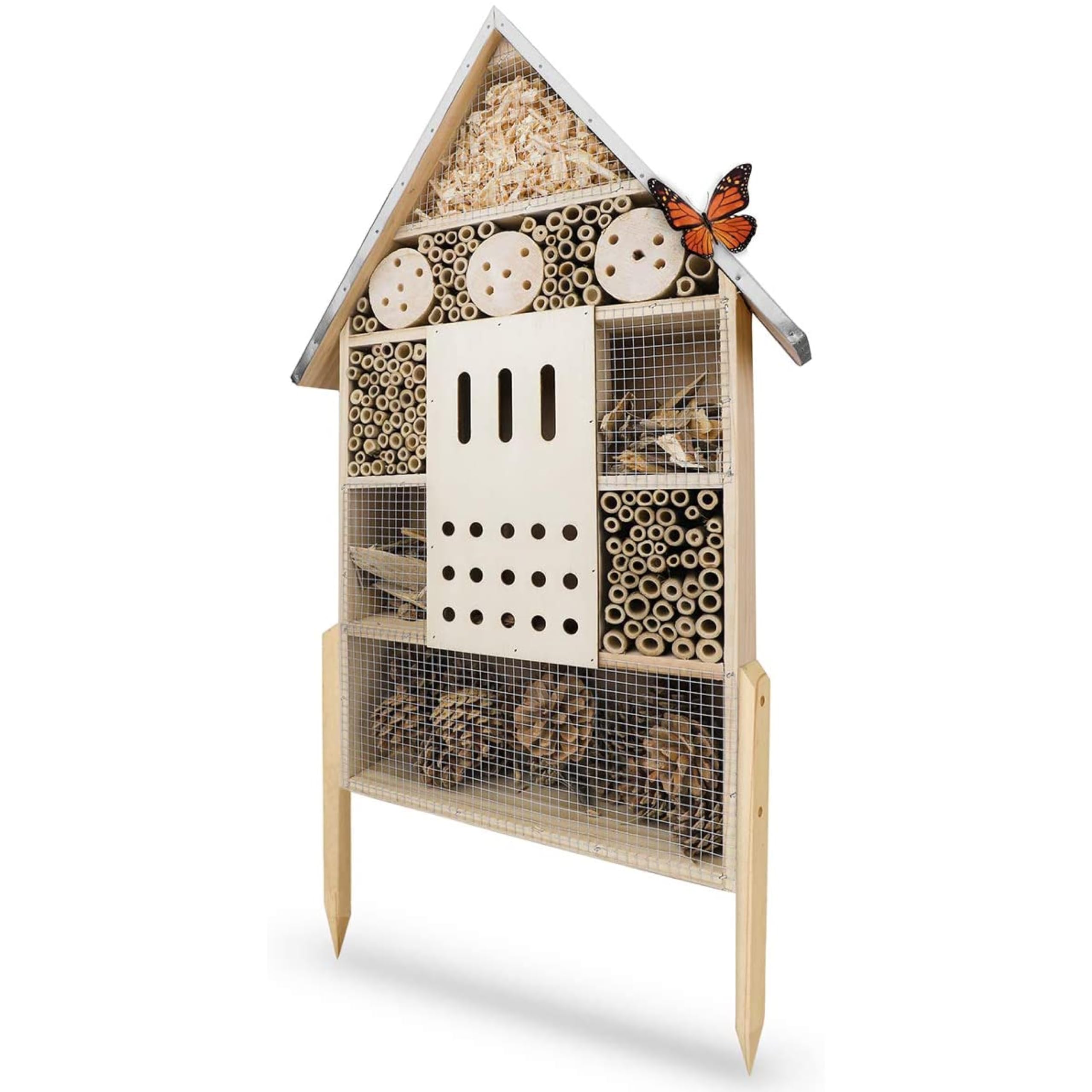 WILDLIFE FRIEND I Insect hotel XXL - with base 76cm & metal roof - Large, Untreated, Insect house for bees, ladybirds & butterflies I Bee hotel & Nesting aid