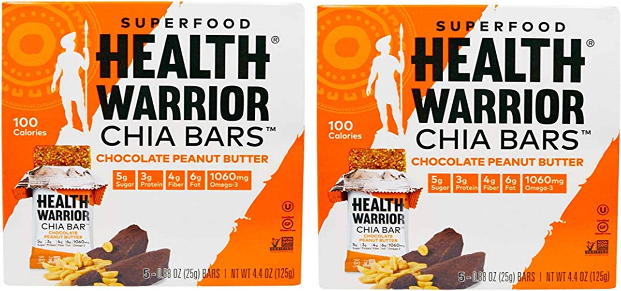 HEALTH WARRIOR Chia Bars, Chocolate Peanut Butter, Gluten Free, Vegan, 25g bars, 10 Count