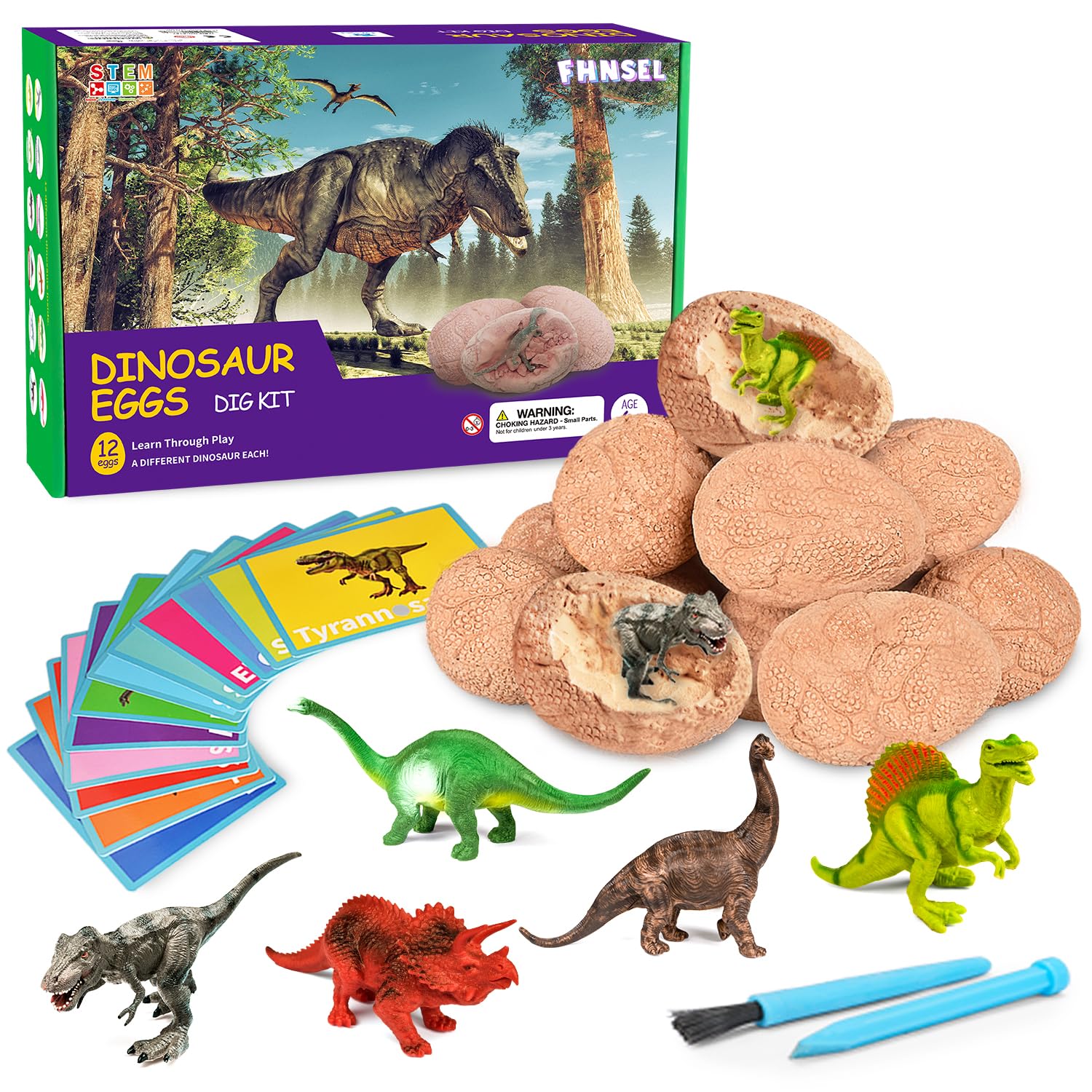 Dig Up Dinosaur Fossil Eggs,Includes 12 Eggs and Discover 12 Cute Dinosaurs,Easter Digging Toy for 6 7 8 9 10 11 12 Year Old Boys Girls Archaeology Science STEM Gifts
