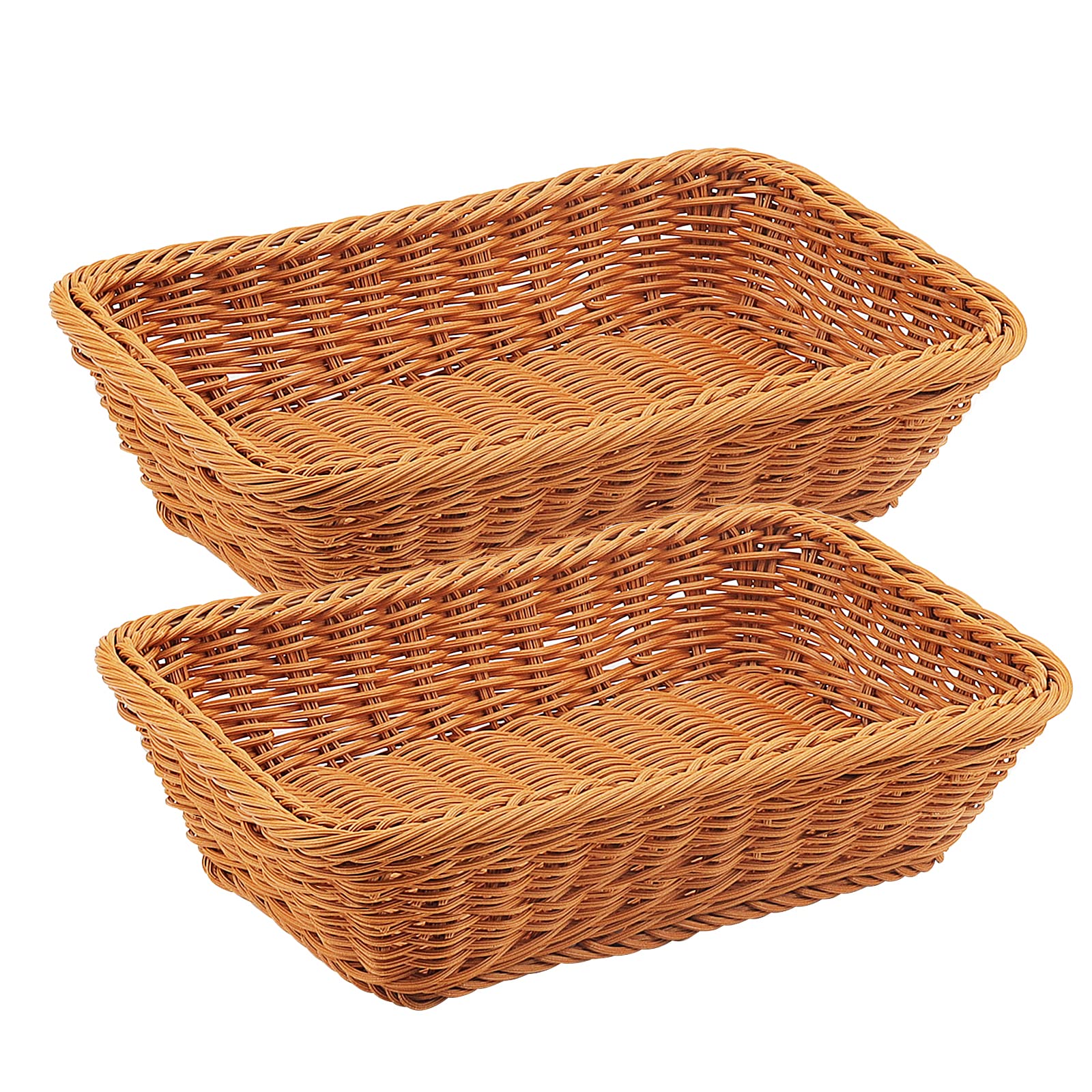MUKCHAP 2 Pack Wicker Bread Baskets, 30 x 20 x 10cm Rectangular Wicker Rattan Basket, Poly Wicker Basket for Fruit, Vegetables, Bread