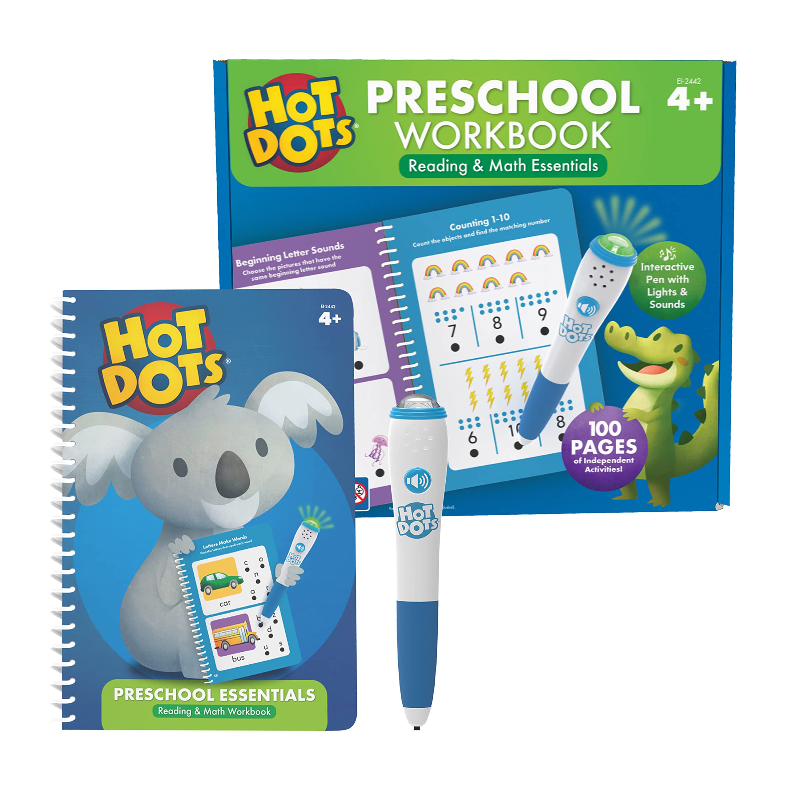 Educational Insights Hot Dots Preschool Essentials: Reading & Math Workbook - Preschool Workbooks with Interactive Pen, Homeschool Learning Books, Build Toddler Reading & Math Skills, Ages 4+