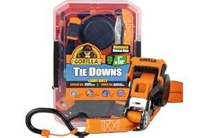 Gorilla Ratchet Tie Down Straps (2Pack) 1in x 16ft 1200lb Break Strength, Self-Locking Retractable, Heavy-Duty Orange Webbing, Gorilla-Grip Handles, Cap Locks, E-Coated Ratchets, Vinyl Hooks for Cargo