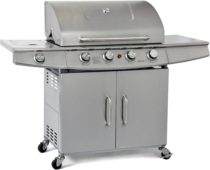 Stainless Steel Gas BBQ Butane 4 Burner Barbecue with 1 Side Burner