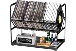 GAGUIUP Vinyl Record Holder Stand, 80-100 LP Vinyl Record Storage Rack Shelf with Dividers, Quick Assembly, Record Rack Display Album Holder Vinyl Record Organizer for Magazine, Book, Files(Black)