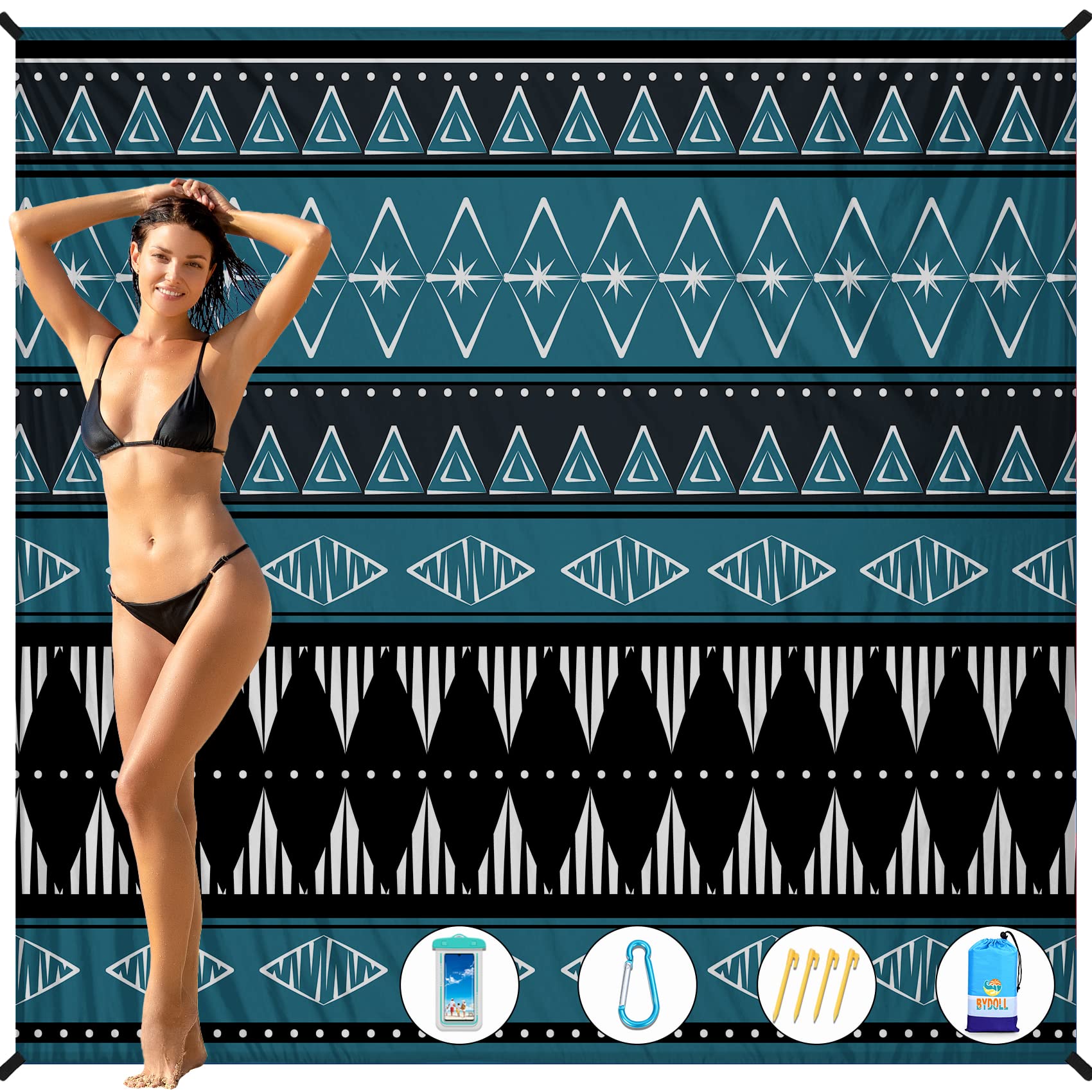 Photo 1 of BYDOLL Beach Blanket 78''X81'' Waterproof Sandproof Suits1-4 Adults Oversized Lightweight Large Blanket Picnic Mat for Beach Sand Free Travel Camping Hiking Picnic