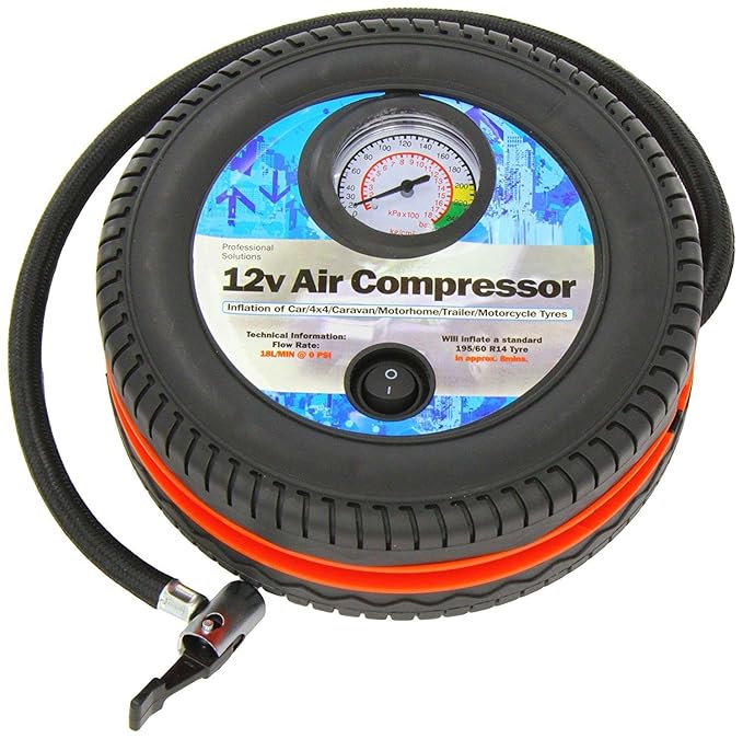Tyre Shape Inflater Air Pump With Pressure Gauge Emergency Pump 12 Volt