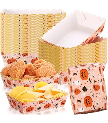 60 Pcs Trick Or Treat Paper Food Tray Plates Disposable Food Boat Nacho Popcorn Snack Hot Dog Serving Tray For Fall Halloween Thanksgiving Party Decoration Supply - View #6