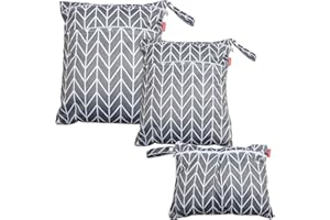 Damero 3pcs Travel Wet and Dry Bag with Handle for Cloth Diaper, Pumping Parts, Clothes, Swimsuit and More, Easy to Grab and Go, Gray Arrows