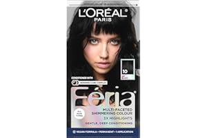 L’Oréal Paris Feria Hair Dye, 10 Blackest Black, Multi-Faceted Shimmering Permanent Hair Color for Long Lasting with Bonding 