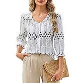 Blooming Jelly Women Blouse Dressy Casual 3/4 Length Sleeve Tops Business Button Down Shirts Spring Floral Boho Clothing