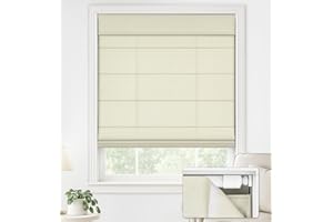 LazBlinds No Drill Roman Shades for Windows, Cordless Light Filtering Window Shades with UV Protection, Polyester Fabric for Bedroom & Living Room, 35" W x 64" H, Cream