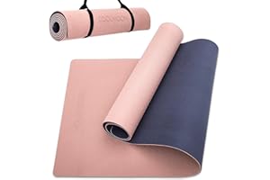 COOLMOON 1/4 Inch Extra Thick Yoga Mat Double-Sided Non Slip,Yoga Mat For Women and Men,Fitness Mats With Carrying Strap,Eco Friendly TPE Yoga Mat, Pilates And Exercises Mat