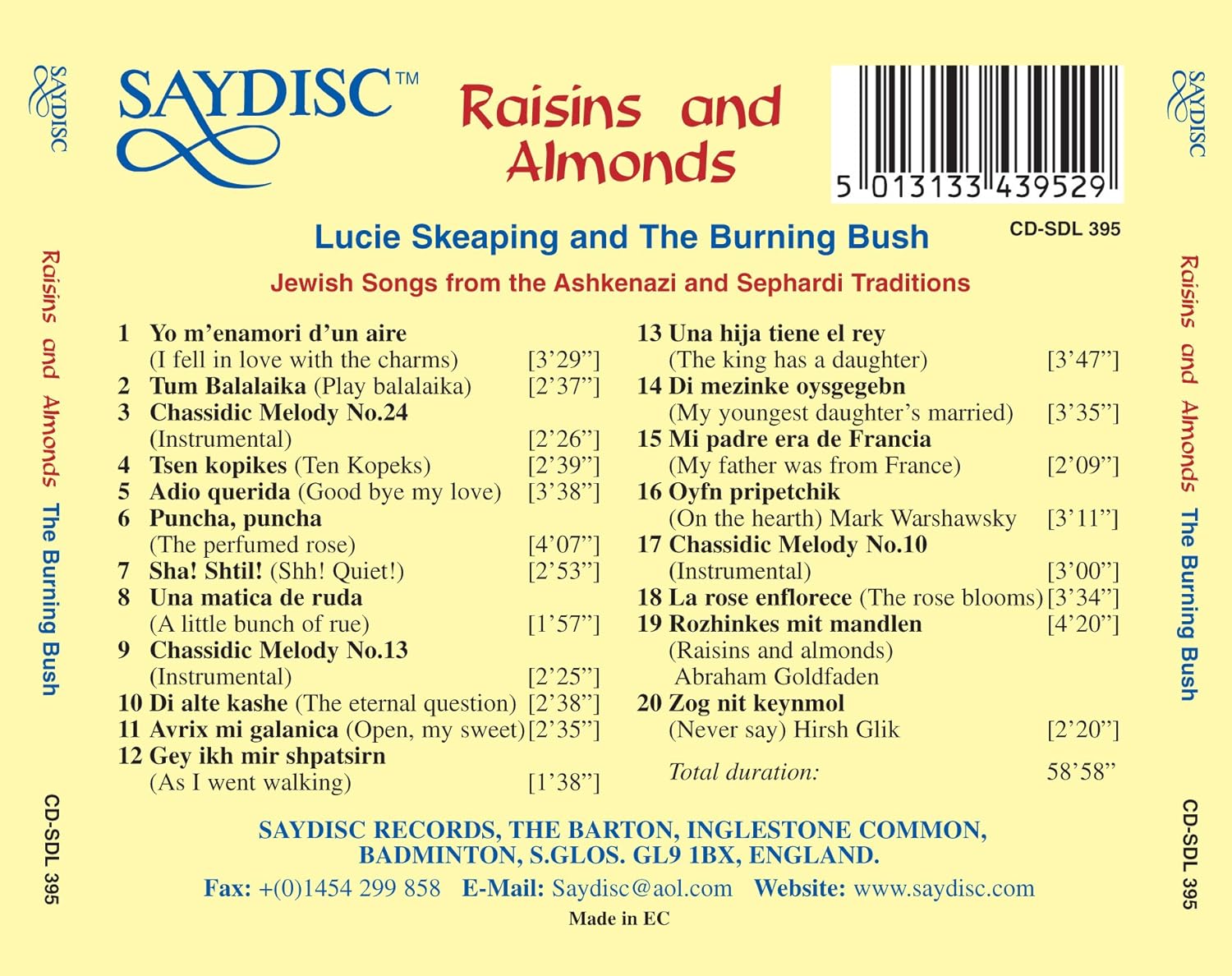 Raisins & Almonds, Jewish Songs from the Ashkenazi and Sephardi