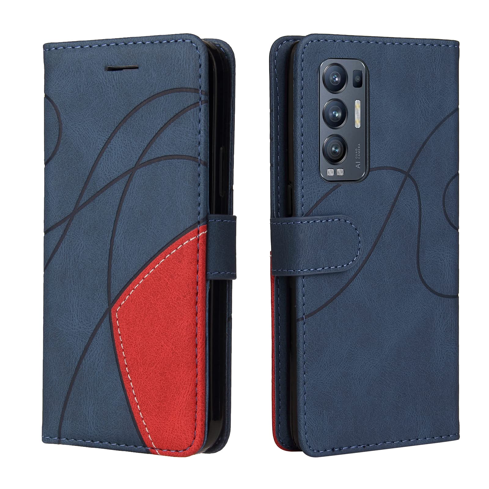 OPPO Find X3 Neo Case Geometric, Shockproof Wallet Case PU Leather with Card Slots Folding Stand Magnetic Scratchproof Protect Flip Cover for OPPO Find X3 Neo Phone Cases, Blue