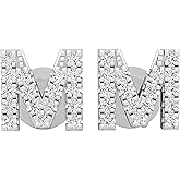 Dazzlingrock Collection 0.10 Carat Round White Diamond Ladies Alphabet Initial letter M Stud Earring for Mother's Day, Sterling Silver
