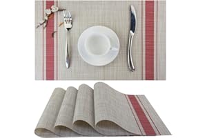 Bright Dream Table Mats Washable Non Slip Kitchen Plastic Dining Placemats Set of 4（Red）