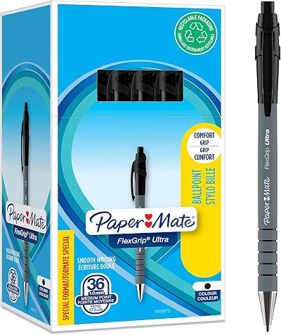 Paper Mate Flexgrip Ultra Retractable Ballpoint Pens Medium Point 1.0mm Black 36
