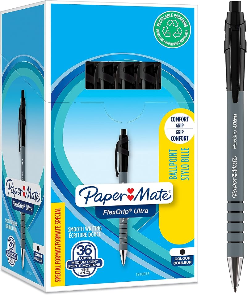 Paper Mate Flexgrip Ultra Retractable Ballpoint Pens Medium Point 1.0mm Black 36