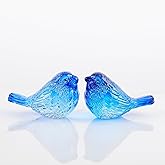 Qianwei 2PCS Crystal Bird Figurine - Handmade Blown Glass Birds Animals Figurines Crystal Office Desk Table Home Decor Paperweight Collectible Figurines (2pcs Blue Bird)