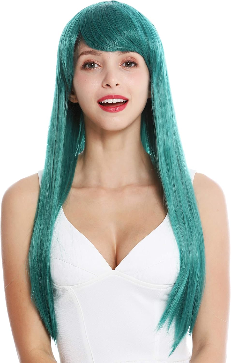 WIG ME UP, YZF-41062-BD women's quality wig Cosplay long sleek fringe parted dark turquoise green, Turquoise green (BD)