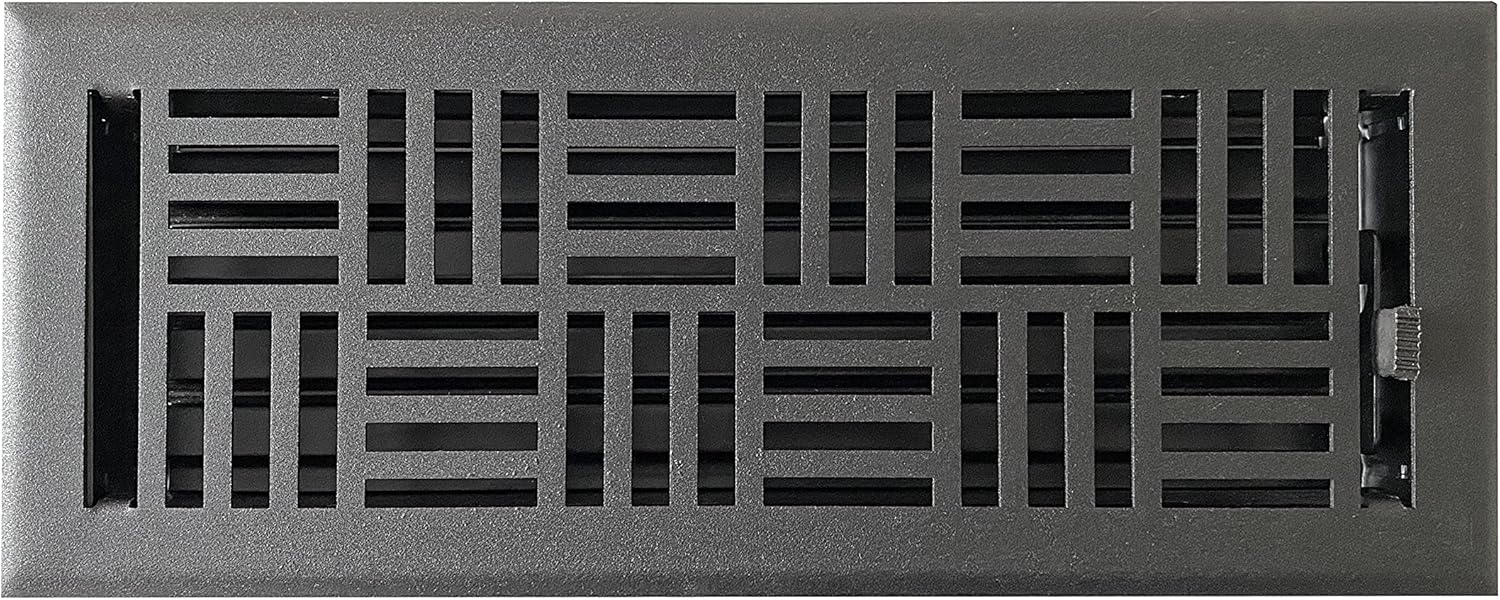 Registers, Grilles & Vents - Empire Register Co, Vent Cover - 4x12 inch, Art Nouveau Design, Textured Black Finish, Heavy Duty Floor Vent Covers, Metal Damper Attached. Vent Covers for Home Floor only.