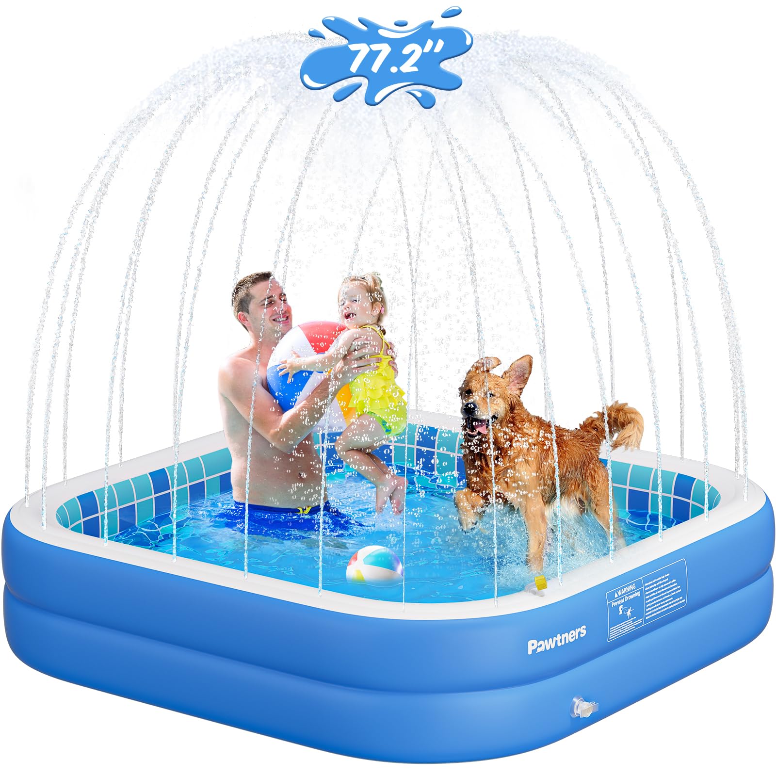 Photo 1 of Inflatable Pool for Kids, Non-Slip Sprinkler Splash Pad for Backyard, Thickened PVC Kiddie Pool for Indoor Outdoor, Chew Proof Blow up Pond, Large Swimming Pool for Dog Bathtub (Blue 77.2x12.2 in)