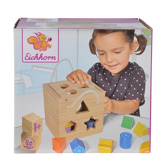 Eichhorn 100002092 - Steckwürfel aus Holz, 13-teilig, Holz natur/bunt. 14,5 x 14,5 x 14,5 cm, Spielwürfel - Motorik