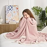 Snuggle Sac Pink Throw Blanket for Couch Bed Sofa 60x80 inches, Reversible Pink Blanket Microfiber Fluffy Fuzzy Cozy Knit Twin Blanket for Women Mothers Birthday Gifts