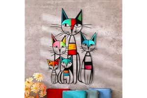 Wesiti Cat Wall Art Decor Iron Wall Sculptures Decor for Cats Lover 10.6 x 15.7 Inches Colorful Mid Century Cat Retro Signs for Home Living Room Bedroom Kitchen Office(Classic)