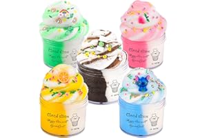 WUJYLY Cloud Slime Kit 5 Pack, with Peachybbies Rainbow Lemon Coffee Slime Charms, DIY Slime Supplies for Girls and Boys, Stress Relief Toy for Kids Education, Party Favor, Gift and Birthday